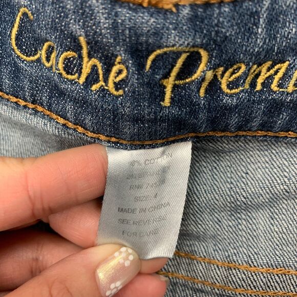 Cache Premium Studded Jean Womens 4 Blue Skinny Denim 5 Pocket Mid Rise Ankle - Picture 5 of 12